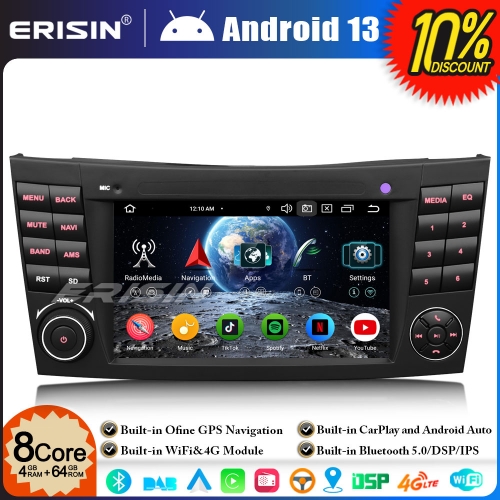 Erisin ES5781E 8-Core 4G+64GB Android 13 Car Stereo GPS Satnav Radio for Mercedes E/CLS Class W211 W219 7" BT 5.0 Wireless CarPlay Android Auto WiFi D