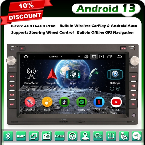 Erisin ES5709VB 64GB Android 13 8-Core DAB+ Car Stereo GPS Satnav for VW Passat Golf MK4 T5 SKODA Superb SEAT Ibiza BT 5.0 CarPlay WiFi DSP CANbus OBD