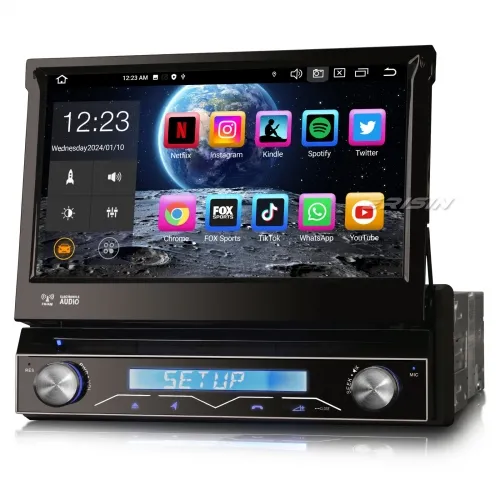 Erisin ES8588U 8-Core 4GB+64GB Android 14 Single Din Universal Detachable GPS Stereo Head Unit 7" DVD Player Touch Screen CarPlay BT 5.0 WiFi OBD2 RDS