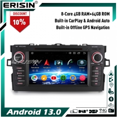 Erisin ES6517A 7" 8-Core Android 14 Car Stereo DVD GPS Sat Nav for Toyota AURIS DAB+ Wireless CarPlay Android Auto DSP WiFi Canbus 4GB+64GB
