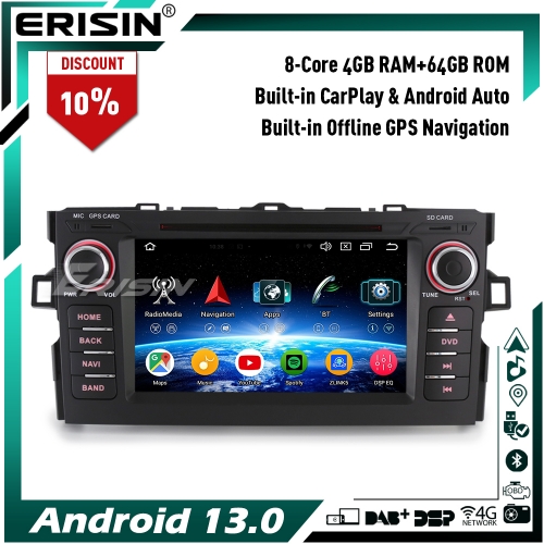Erisin ES6517A 7" 8-Core Android 14 Car Stereo DVD GPS Sat Nav for Toyota AURIS DAB+ Wireless CarPlay Android Auto DSP WiFi Canbus 4GB+64GB