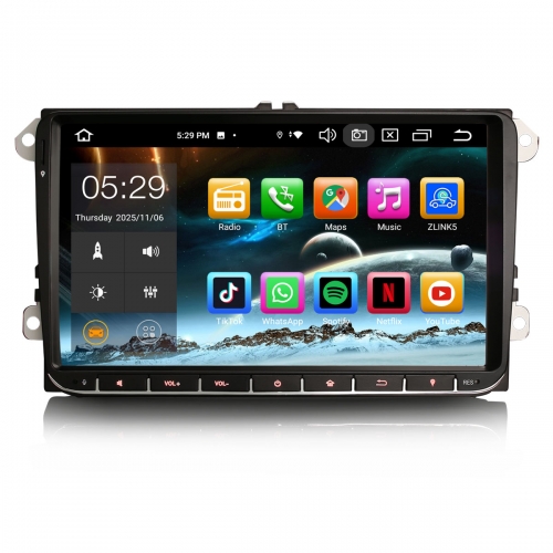 Erisin ES8552V 9 Inch Android 14 DAB+ Car Stereo GPS Radio for VW Crafter ŠKODA Yeti Amarok Caddy Polo Bluetooth 5.0 CarPlay Android Auto WiFi 64GB
