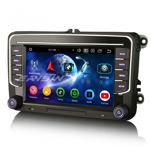 Erisin Android 16 7" 8-Core 4GB+64GB Car Stereo GPS Sat Nav for VW Golf Mk5/6 Caddy Passat B6 Skoda Touran Seat Skoda DAB+Wireless CarPlay DSP WiFi