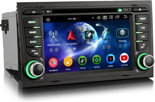 Erisin ES6574A 8-Core 4GB+64GB Android 16 Car Stereo GPS SatNav DVD Player for Audi A4 S4 RS4 Seat Exeo 7" BT 5.0 DAB+Wireless CarPlay DSP WiFi OBD2