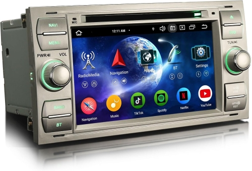 Erisin ES6566FS 8-Core 64GB Android 16 Car Stereo GPS Sat Nav DVD for Ford S/C-Max Focus Galaxy Kuga Fiesta Transit BT DAB+ CarPlay DSP WiFi Silver