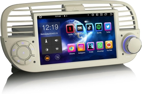 Erisin ES8550FW Android 14 DAB+ Car Stereo GPS Radio for Fiat 500/500C/500S 500E 7 Inch Screen Support Bluetooth 5.0 CarPlay Android Auto WiFi 4G+64GB