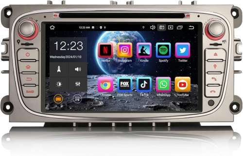 Erisin ES8509FS Android 14 8-Core Car Stereo GPS Sat Nav DVD Radio for Ford Mondeo Focus S/C-Max Galaxy DAB+ BT 5.0 CarPlay Android Auto WiFi 4GB+64GB