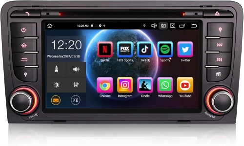 Erisin ES8547A Android 14 DAB+ Car Stereo GPS Radio for AUDI A3 S3 RS3 RNSE-PU 7" Touch Screen Bluetooth 5.0 CarPlay Android Auto WiFi 8-Core 4GB+64GB
