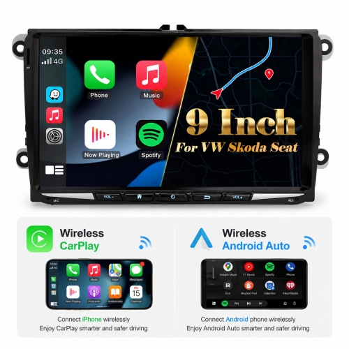 Erisin ES691V Car Stereo for VW T5 Caddy Golf MK 5/6 Polo Passat Tiguan EOS Sharan, 9" 2DIN Bluetooth Radio GPS SatNav CarPlay Android Auto iDrive DAB