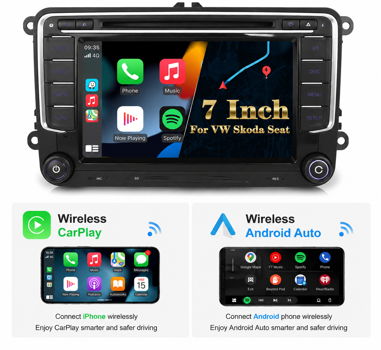 Erisin ES634V Car Stereo for VW Crafter Amarok Caddy Polo 6R ŠKODA Yeti Transporter T6, 7" DVD Player GPS Sat Nav CarPlay Android Auto BT iDrive DAB+