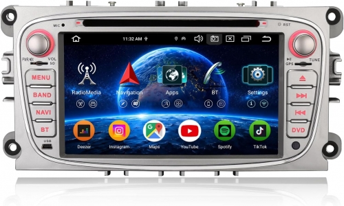 Erisin ES9168FS 8-Core 8GB+128GB Android 16 Car Stereo GPS Sat Nav for Ford Focus Mondeo S-Max C-Max Galaxy, 7" DVD DAB+ CarPlay Bluetooth Wifi 4G IPS