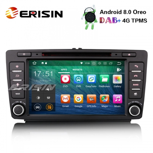 Erisin ES7826S 8" Android 8.0 Car Stereo DAB+ GPS Wifi DVR TPMS Bluetooth 4G DTV for SKODA OCTAVIA