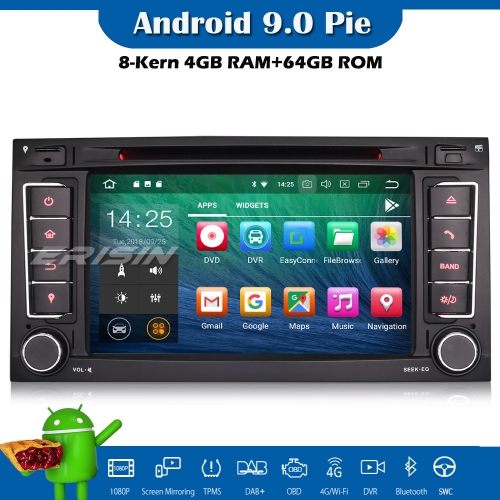 Erisin ES7956T 7" dab + android 9.0 auto stereo gps satnav dvr bt obd2 cd für vw touareg t5 multivan