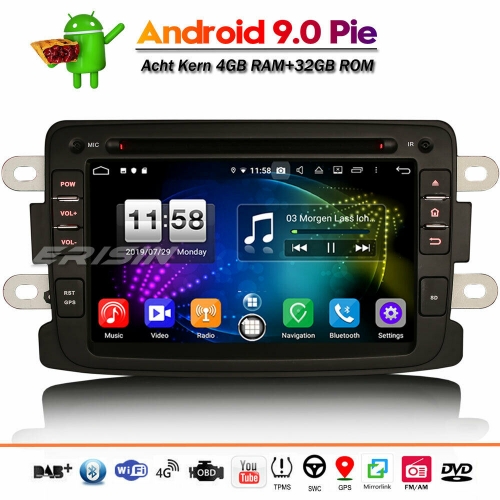 Erisin ES7783D DAB+ Android 9.0 Autoradio Wifi Canbus DVB-T2 OBD for Renault Dacia Duster Logan Dokker Lodgy