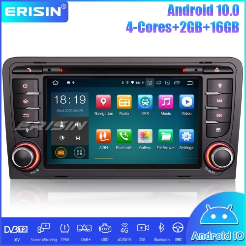 Erisin ES5147A Android 10.0 Car Stereo Sat-Nav DAB + DTV CarPlay Wifi 4G DVD OBD for AUDI A3 S3 RS3 RNSE-PU