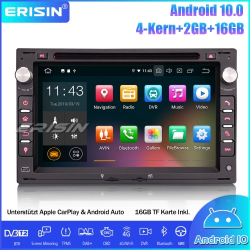 Erisin ES5186V 7" DAB + Android 10.0 Car Stereo Wifi CarPlay Sat Nav for VW Golf Passat Polo Lupo Seat Leon Peugeot 307 Ford Galaxy