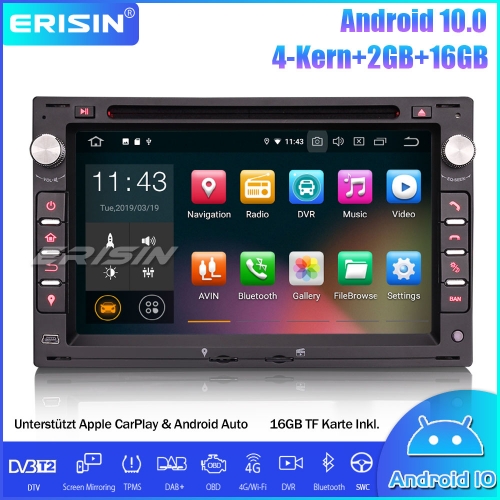 Erisin ES5186V 7" DAB + Android 10.0 Autoradio Wifi CarPlay OBD für VW Golf Passat Polo Lupo Seat Leon Peugeot 307 Ford Galaxy