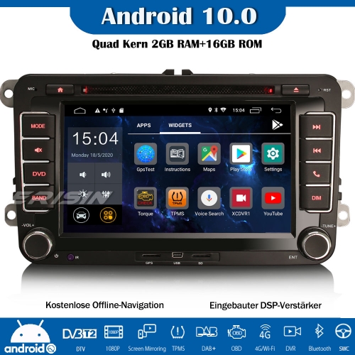 Erisin ES2655V Android 10.0 Autoradio GPS DAB+ DSP CarPlay Wifi OPS DVD OBD für VW Passat Polo Golf 5/6 Tiguan Caddy Seat Skoda