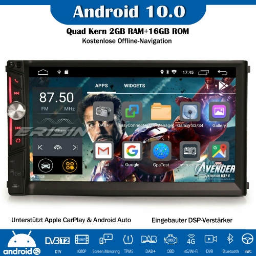Erisin ES2642U Android 10.0 Autoradio Doppel 2Din GPS DAB+ DSP CarPlay Wifi DVD OBD Navi USB+SD