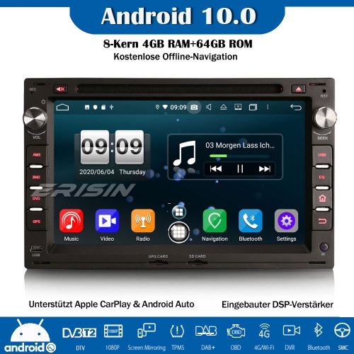 Erisin ES8709V 8-Kern Android 10.0 DAB+DSP Autoradio CarPlay OBD GPS DVD SWC Für VW Golf Passat Polo T5 Multivan Peugeot 307