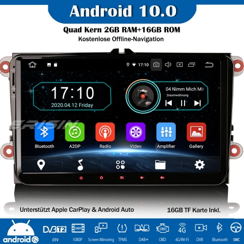 Erisin 9 ES5991V Android 10.0 Autoradio GPS WiFi DAB+ OPS DTV CarPlay OBD  Navi SWC Für VW Passat Polo Golf T5 Tiguan Caddy EOS Seat Skoda