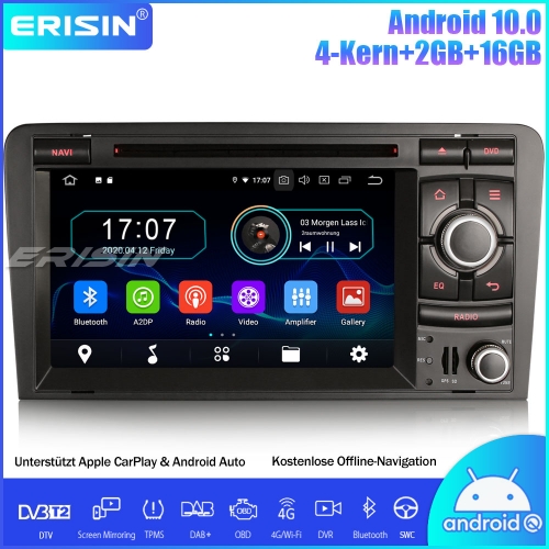 Erisin ES5973A Android 10.0 Car Stereo Radio Sat Nav CarPlay WiFi DAB+ DVD TPMS DTV OBD SWC For AUDI A3 S3 RS3 RNSE-PU