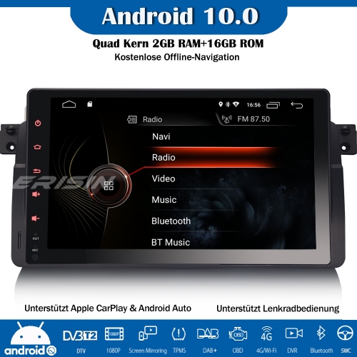 Erisin ES4296B 9" DSP DAB+Android 10.0 Autoradio GPS CarPlay Wifi Canbus SWC DVB-T2 Für BMW 3er E46 M3 318 MG ZT Rover 75