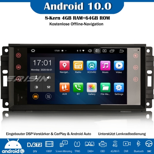 Erisin ES8176J 8-Core Android 10.0 DAB+DSP Car Stereo CarPlay Sat Nav OBD GPS SWC Bluetooth CD For Jeep Compass Chrysler Sebring Dodge