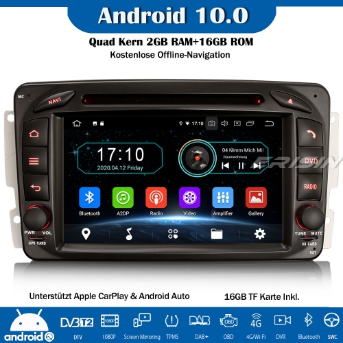 Erisin ES5963C Android 10.0 Car Stereo Radio Sat Nav CarPlay WiFi DAB+ DVD TPMS DTV OBD SWC For Mercedes Benz C/CLK/G Class W203 Viano Vito