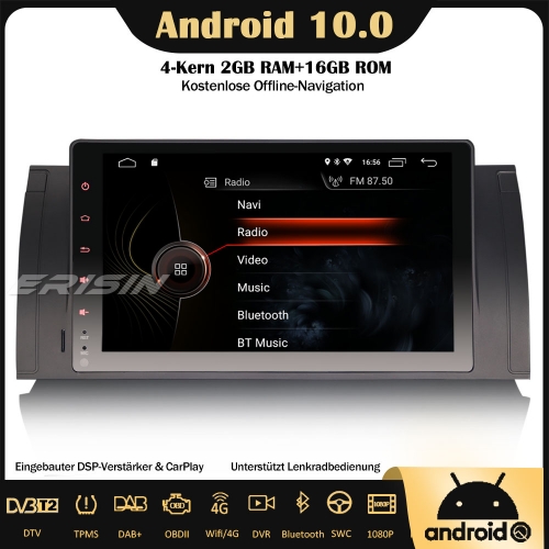 Erisin ES4293B 9"DSP DAB+Android 10.0 Car Stereo Sat Nav GPS CarPlay Wifi RDS OBD DVB-T2 4G Bluetooth For 5 Series E39 E53 M5 X5 DAB+Sat Nav CarPlay W