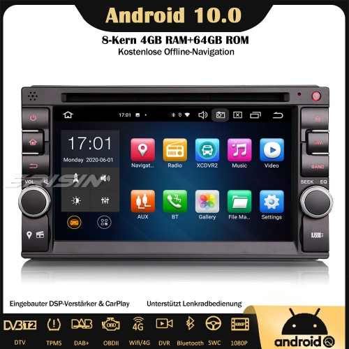 Erisin ES8136U 8-Core DAB+ Universal Android 10.0 Double Din Car Stereo Sat Nav GPS DSP WiFi OBD Bluetooth 64GB CarPlay RDS TPMS for NISSAN