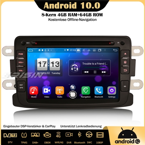 Erisin ES8783D 8-Kern Android 10.0 DAB+DSP Autoradio CarPlay OBD GPS SWC Für Renault Dacia Duster Logan Dokker Lodgy