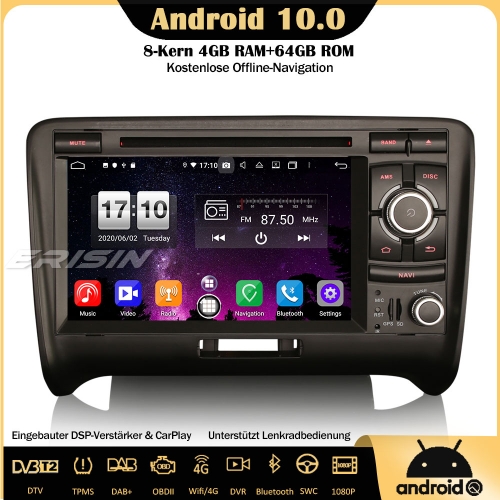 Erisin ES8739A 8-Core Android 10.0 DAB+DSP Car Stereo CarPlay OBD GPS SWC TPMS Canbus DVD USB Bluetooth RDS 4G For AUDI TT MK2