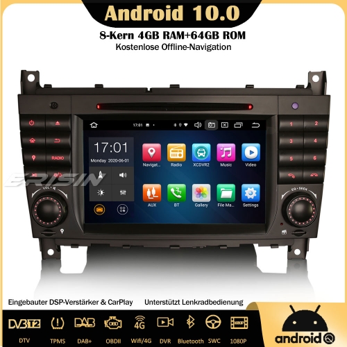 Erisin ES8169C 8-Core Android 10.0 DAB+DSP Car Stereo CarPlay Sat Nav OBD DVD CD GPS SWC Bluetooth CD For Mercedes Benz C/G/CLK Class W203 W209