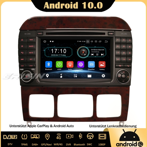 Erisin ES5997S Android 10.0 Autoradio GPS DAB+ SWC CarPlay Canbus OBD2 WIFI TPMS 4G RDS DVD OBD2 Navi für Mercedes S/CL Klasse W220 W215 S500