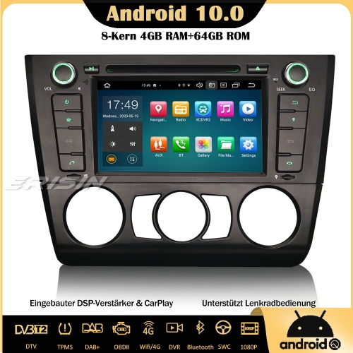 Erisin ES8140B Android 10.0 Autoradio DAB+GPS DSP CarPlay OBD DVD Wifi TPMS  DTV Für BMW 1er Series E81 E82 E88