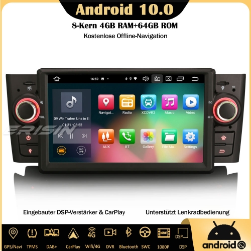 Erisin ES8123L 8-Kern Acht-Kern Android 10.0 DAB+DSP Autoradio CarPlay OBD GPS SWC DVB-T2 Bluetooth RDS DVR Navi TPMS 4G Für Fiat Punto Linea