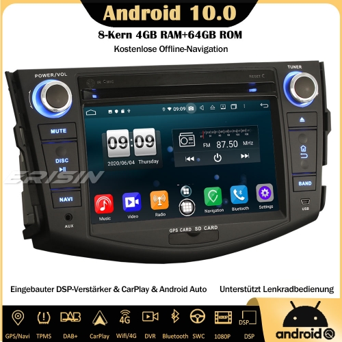 Erisin ES8724R 8-Kern Android 10.0 Autoradio DVD CarPlay DAB+DSP GPS DVB-T2 Bluetooth OBD RDS DVR Navi TPMS Für Toyota RAV4