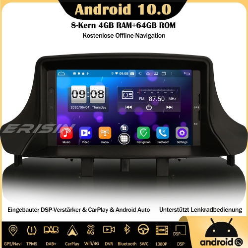 Erisin 7" ES8773M 8-Kern 64GB Android 10.0 DAB+ 4G DVD BT Autoradio CarPlay DSP WiFi OBD DVR GPS 4G SWC Für Renault Megane Ⅲ Fluence