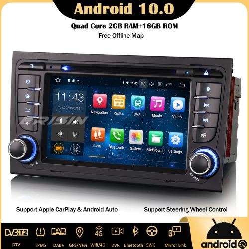 Erisin ES5178A  Android 10.0 Autoradio GPS DAB + DTV CarPlay Wifi 4G DVD OBD Navi für AUDI A4 S4 RS4 B9 B7 RNS-E SEAT EXEO