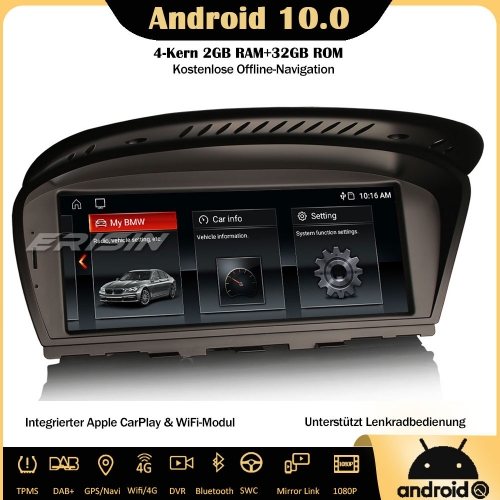 Erisin ES3160i 8.8" Android 10.0 Autoradio DAB+GPS IPS CarPlay Wifi SWC Navi Für BMW 3er E90 E91 E92 E93 5er E60 E61 E63 CIC