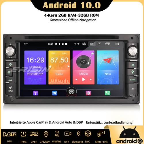 Erisin ES2793C DAB+ Android 10.0 Autoradio DVD CarPlay SWC Bluetooth Navi GPS Wifi Android Auto für TOYOTA COROLLA EX RAV4 VIOS VITZ HILUX