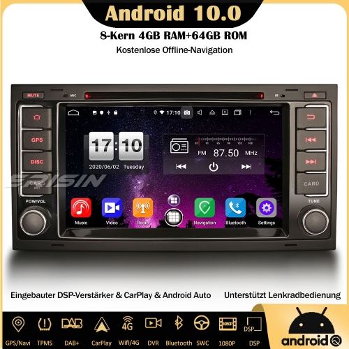 Erisin ES8706T 8-Core 64GB Android 10.0 DAB+DSP Car Stereo CarPlay OBD DVR GPS DVD SWC DTV For VW Multivan MK V T5 Touareg