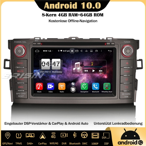 Erisin ES8704A 8-Kern DSP Android 10.0 DAB+ Autoradio CarPlay OBD GPS DVD SWC Für Toyota Auris Corolla Altis