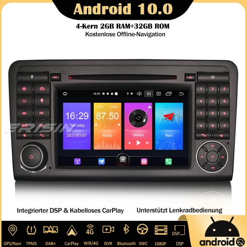 Erisin ES2783L DAB+Android 10.0 Car Stereo Sat Nav CarPlay Wifi OBD2 DTV RDS Navi DVD Bluetooth For Mercedes Benz ML/GL Class W164 X164