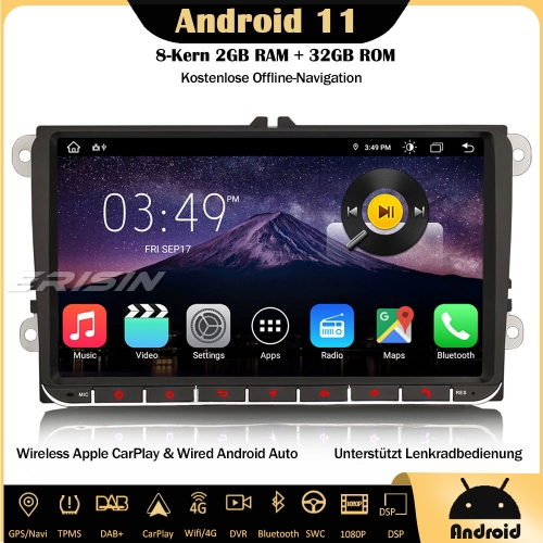 Erisin ES8691V 8-Kern 9" Android 11 Autoradio GPS wireless CarPlay WiFi DAB+ BT OBD Navi TPMS DTV Für VW Polo Golf 5/6 Caddy Sharan Tiguan Passat EOS