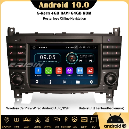Erisin ES6969CN 8-Kern Android 10 Autoradio GPS DAB+ CarPlay DVD Navi für Mercedes Benz C-Klasse CLC Klasse W203 CLK Klasse W209