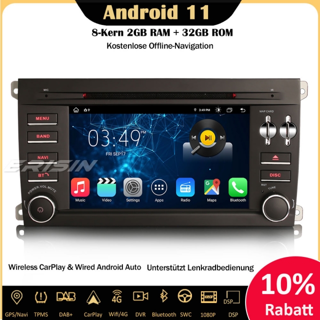 Erisin ES8614P 8-Core Android 11.0 Car Stereo Sat Nav wireless CarPlay WiFi DAB+ Bluetooth OBD2 CD TPMS DTV Android Auto For Porsche Cayenne