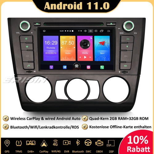 Erisin ES2740B DAB+Android 11.0 Car Stereo Radio Sat Nav Wireless CarPlay OBD2 DTV Wifi Android Auto TPMS 4G RDS for BMW 1 Series E81 E82 E83