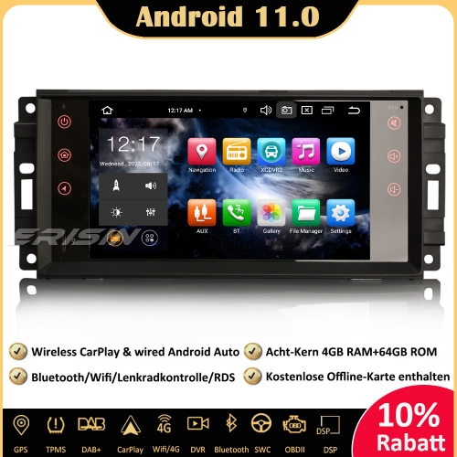 Erisin ES8176J 8-Kern Android 11.0 DAB+ DSP Autoradio CarPlay OBD Bluetooth Canbus DVB-T2 DVD RDS GPS SWC Für Jeep Compass Chrysler Sebring Dodge